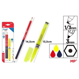 Set 2 creioane Main Paper 2 capete rosualbastru textmarker varf tesit 1-3 mm blister