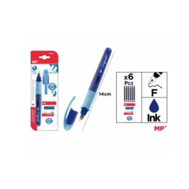 Set stilou albastru Main Paper varf F 6 rezerve cerneala blister