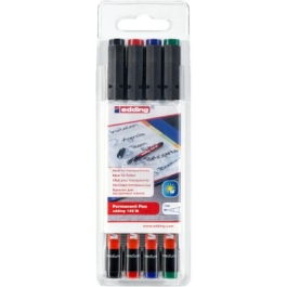 Marker permanent Edding 142 M set 4 bucati corp plastic varf rotund 1 mm culori asortate