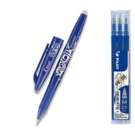 Pachet Roller Pilot Frixion PBL-FR7 0. 7 mm cu guma de sters albastru si Rezerva BLS-FR7-L-S3E plastic Fine 3 buc