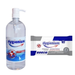 Pachet Hygienium Gel dezinfectant maini 1000 ml + Servetele umede dezinfectante 12x15 buc