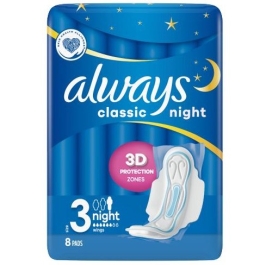 Absorbante Classic Night, Bumbac, 8 buc Always