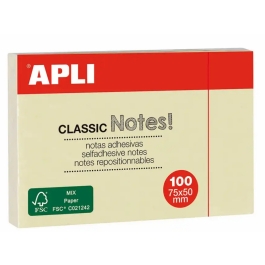 Notite adezive Apli, 50*75mm, 100 file, galben