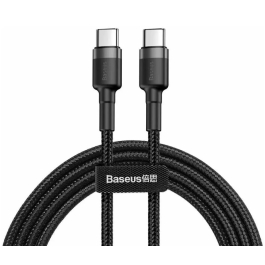 Cablu de date Baseus Cafule PD 2.0 60W, USB-C la USB-C, 2 metri, 20V, 3A Gri + Negru