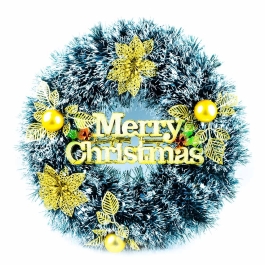 Coronita Craciun Merry Christmas verde-alb-auriu, 45 cm