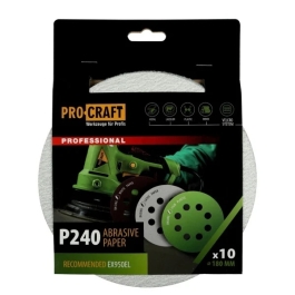Disc abraziv pentru slefuitor cu excentric KB180.240 PROCRAFT (Set 10 buc) Diametru: 180 mm, Granulatie: P240