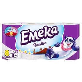 Hartie igienica Paradise, 3 straturi, 8 role, Emeka