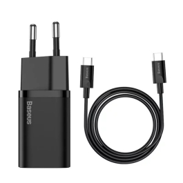 Incarcator rapid Baseus Super Si, 1x USB-C, 25W, cablu USB-C inclus, Negru