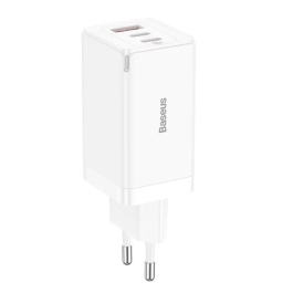 Incarcator retea Baseus GaN5 Pro Fast Charge 65W Alb + Cablu USB-C 100W 1m Alb