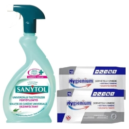 Sanytol Virucid suprafete cu parfum de eucalipt 500 ml + Hygienium Servetele Umede 2x 48 buc