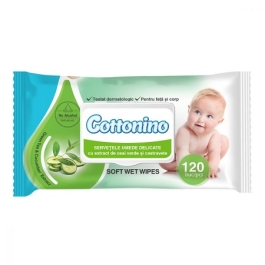 Servetele umede 120 buc., ceai verde si castravete, cu capac, Cottonino