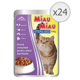 Pachet Miau Miau Sterilised Mancare umeda pisici, 100 g x 24 buc