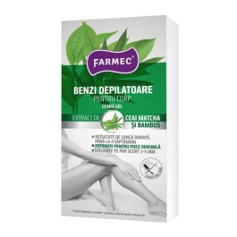 Farmec Benzi Depilatoare pentru corp ceara gel cu extract de Ceai Matcha si Bambus, 16 buc