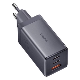 Incarcator retea Baseus GaN5, 65W, 2x USB-C, 1x USB (cablu USB-C inclus) Gri