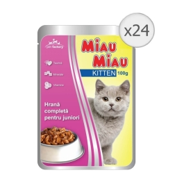 Pachet Miau Miau Kitten Mancare umeda pisici, 100 g x 24 buc