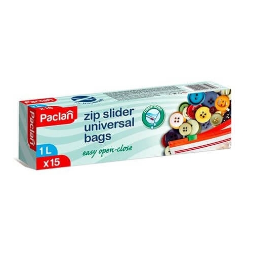 Paclan Pungi alimentare inchidere cu fermoar zip ,1 l x 15 buc