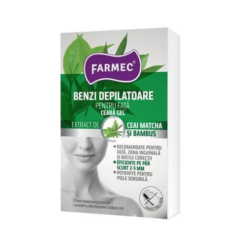 Farmec Benzi Depilatoare pentru fata cu extract de ceai matcha si bambus Ceara Gel 20 buc Benzi depilatoare Farmec grupdzc