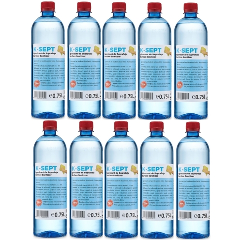 Pachet K-SEPT Virucid Dezinfectant suprafete pe baza de alcool 75%, 750 ml x 10 buc. Produs antibacterian pentru suprafete