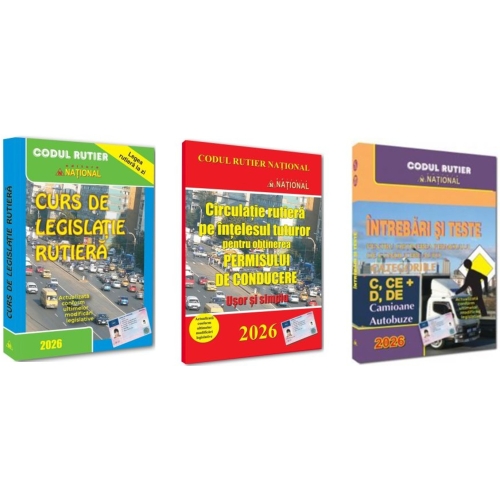 Pachet 2026. Intrebari teste si legislatie pentru obtinerea permisului de conducere auto. Categoriile C CE  D DE