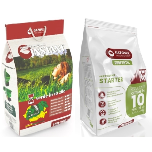 Pachet Gazonul Instant 120 mp: 4 kg Seminte + 6 kg Ingrasamant Starter