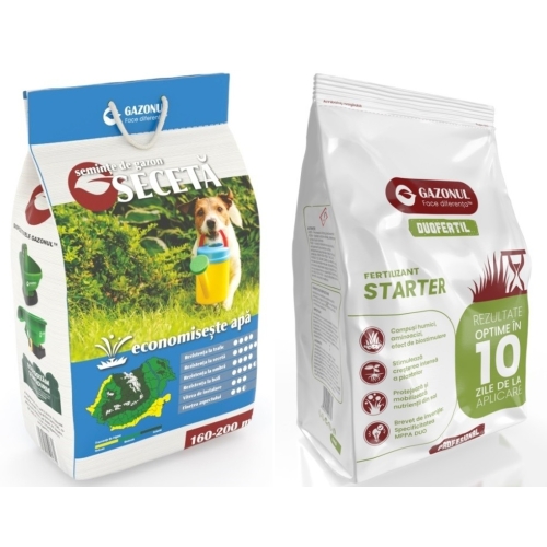 Pachet Gazonul Seceta 120 mp: Seminte 4 kg + Ingrasamant Starter 6 kg