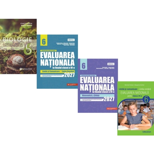 Pachet 4 carti Evaluarea Nationala 2027 clasa a 6-a: Matematica si Stiinte, Limba si comunicare, Limba romana si Biologie - Bogdan Ratiu, Bogdan Antohe, Adelin Stanciu, Marinela Pantazi