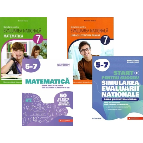 Pachet 4 carti Ma pregatesc pentru Evaluarea nationala 2027 Clasa a 8-a Limba si literatura romana si Matematica - Anton Negrila Marinela Pantazi Mihaela Dobos Daniela Stoica