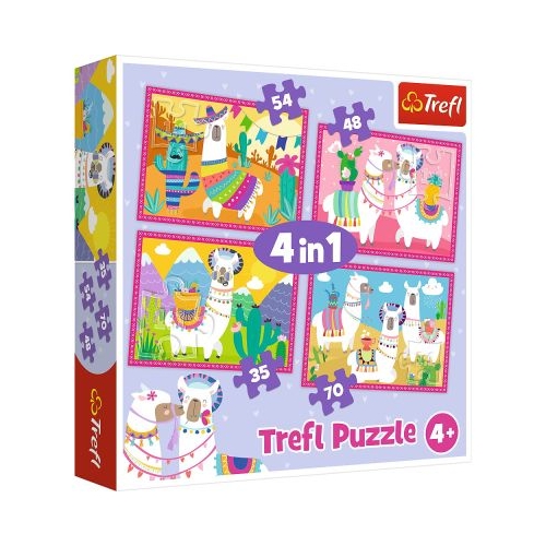 Puzzle 4 in 1, Lama in vacanta, 35/48/54/70 piese