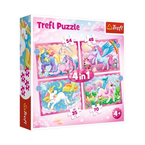 Puzzle 4 in 1 - Unicorni si magie, 35/48/54/70 piese