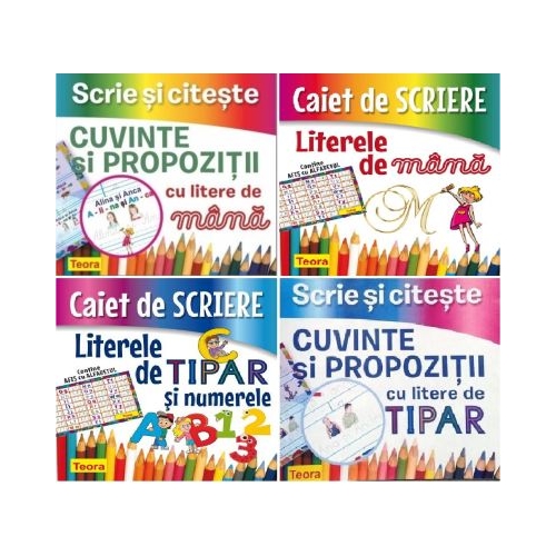 Set 4 carti Invat sa scriu si sa citesc cu litere de tipar si de mana