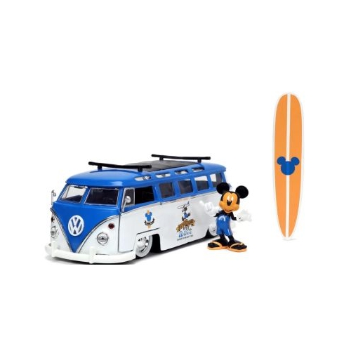 Masina din metal Volkswagen t1 bus scara 1 24 si figurina mickey mouse jada