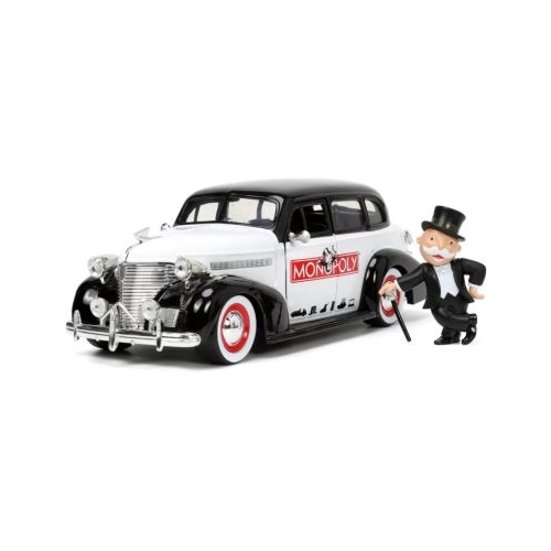 Set masinuta metalica Chevrolet master deluxe 1939 scara 1 24 si figurina mr. monopoly jada
