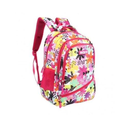 Ghiozdan scoala model flori si inimi 4 compartimente 44 cm Mesco