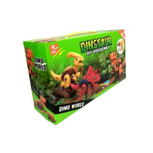 Set de Construit 4 Dinozauri cu Bormasina 129 piese