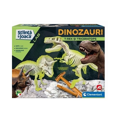 Set de joaca Descopera Dinozaurii T-Rex amp Triceraptor Fluorescent Clementoni