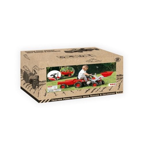 Tractor-Excavator cu pedale si remorca rosu 54x183x45 cm