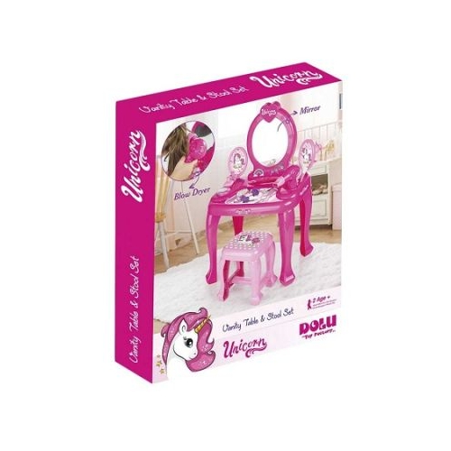 Masuta de machiaj cu oglinda roz - unicorn  15 accesorii