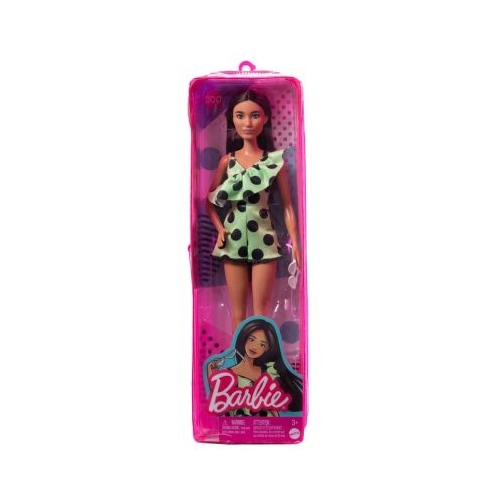 Papusa bruneta cu salopeta verde Barbie Fashionista