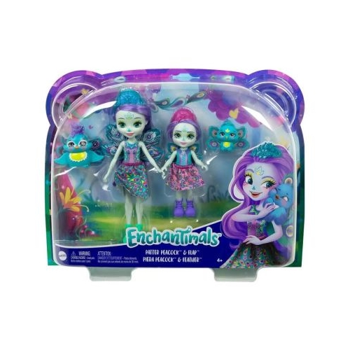 Enchantimals set papusi surori si animalutele lor. Patter Peacock cu Flap si Piera Peacock cu Feather