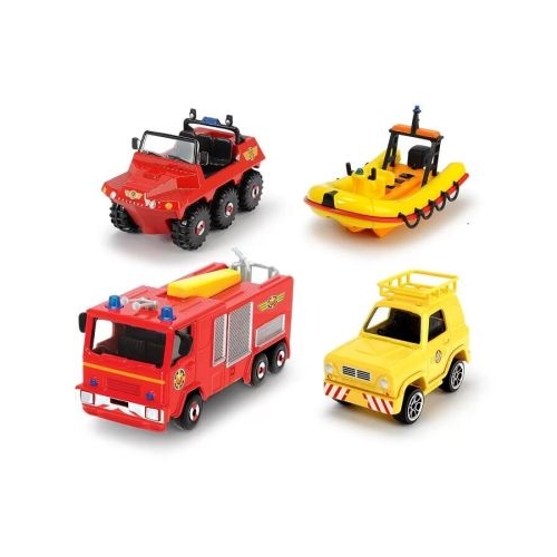 Pompierul Sam Set 4 vehicule din metal cu barca scara 1 64