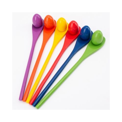 Joc de echilibru din lemn Cursa cu oua colorate si linguri