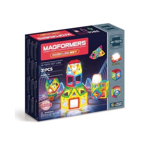 Joc magnetic de constructie Neon Led Set Lumini de Neon 31 piese Magformers