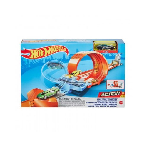 Circuit rapid cu lansator pentru cascadorii si masinuta exclusiva Hot Wheels