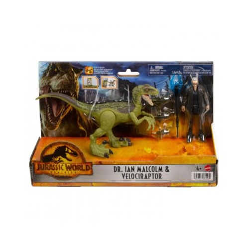Set 2 figurine Dr. Ian Malcolm si velociraptor Jurassic World Dominion