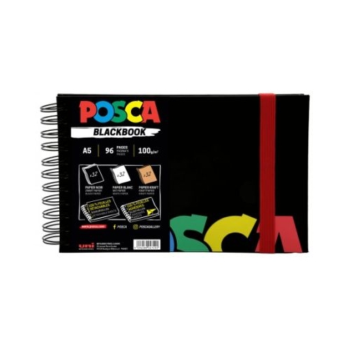 Sketchbook cu spira 001 A5 100 g 48 pagini 3 tipuri de hartie negru/alb/kraft Posca