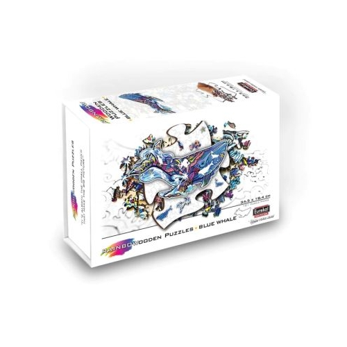 Puzzle din lemn multicolorat. Balena albastra 125 piese