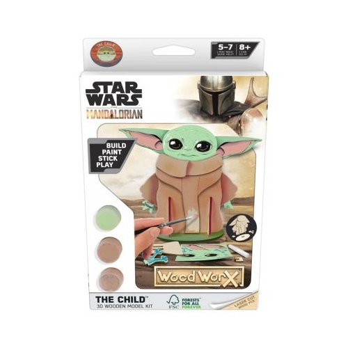 Macheta de asamblat Star Wars The Child cu 20 piese din lemn  vopsea pensula si adeziv inclus