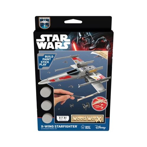 Macheta de asamblat Star Wars X-Wing Starfighter cu 40 piese din lemn  vopsea pensula si adeziv inclus