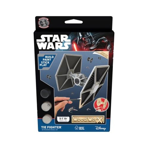 Macheta de asamblat Star Wars Tie Fighter cu 30 piese din lemn  vopsea pensula si adeziv inclus