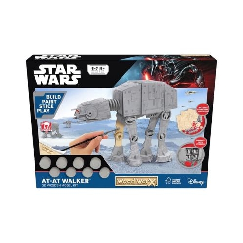 Macheta de asamblat Star Wars AT-AT Walker cu 90 piese din lemn  vopsea pensula si adeziv inclus